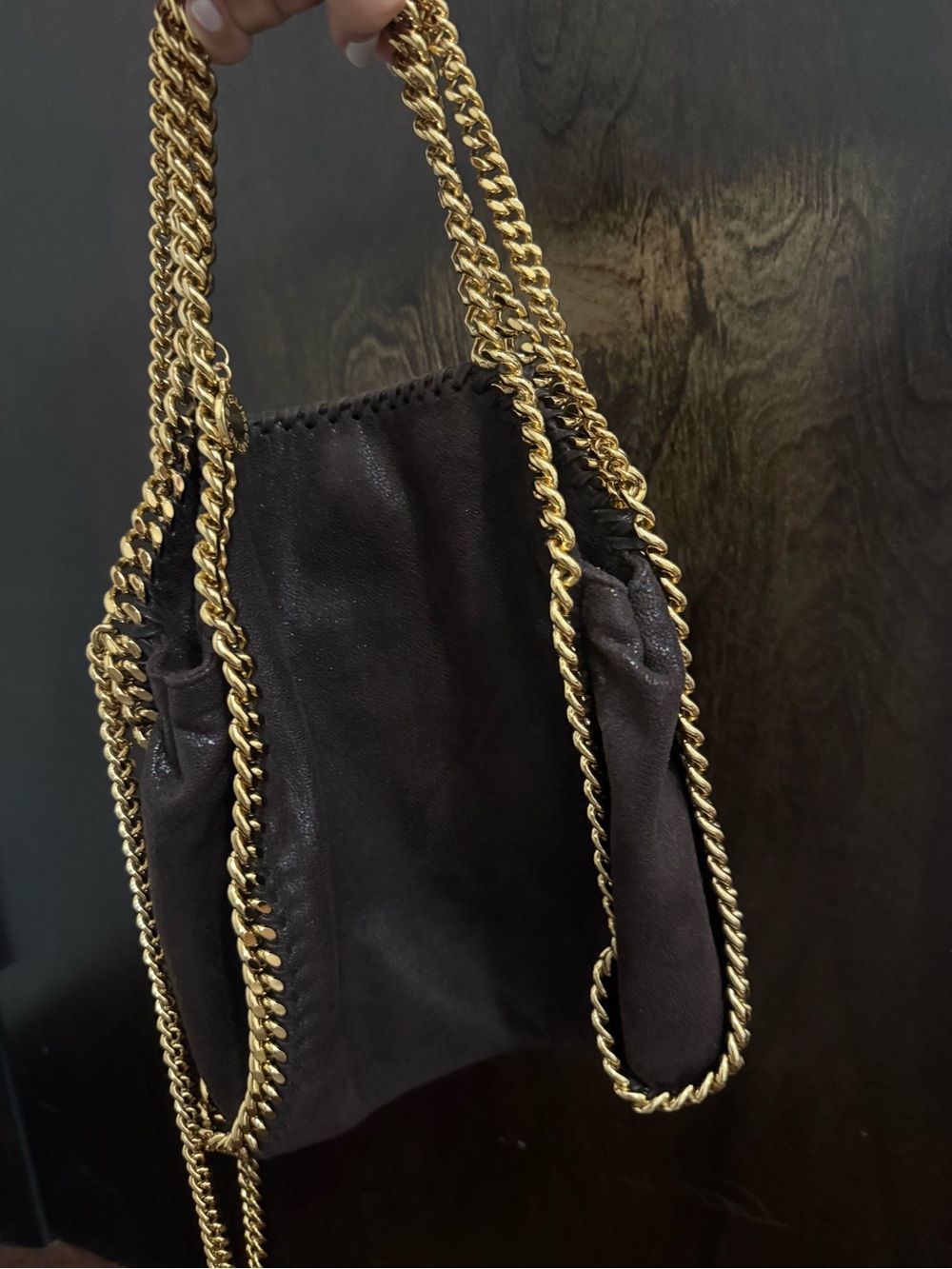 Stella McCartney Black Faux-Leather Crossbody Bag with Gold Chain Trim